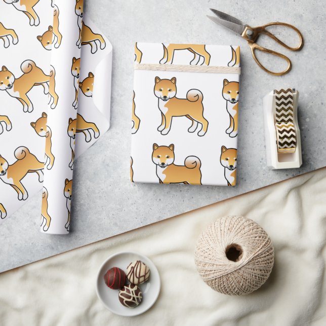 Red Shiba Inu Niedlich Cartoon Dog Muster Geschenkpapier (Kunsthandwerk)