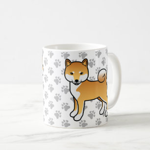 Red Shiba Inu Niedlich Cartoon Dog & Paws Kaffeetasse