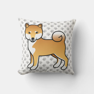Red Shiba Inu Niedlich Cartoon Dog & Paws Kissen