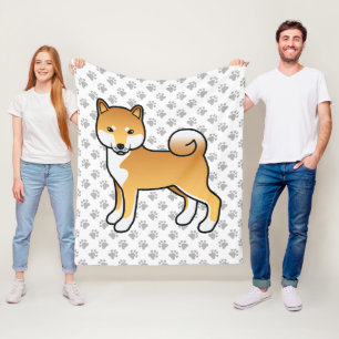 Red Shiba Inu Niedlich Cartoon Hund und Paare Fleecedecke
