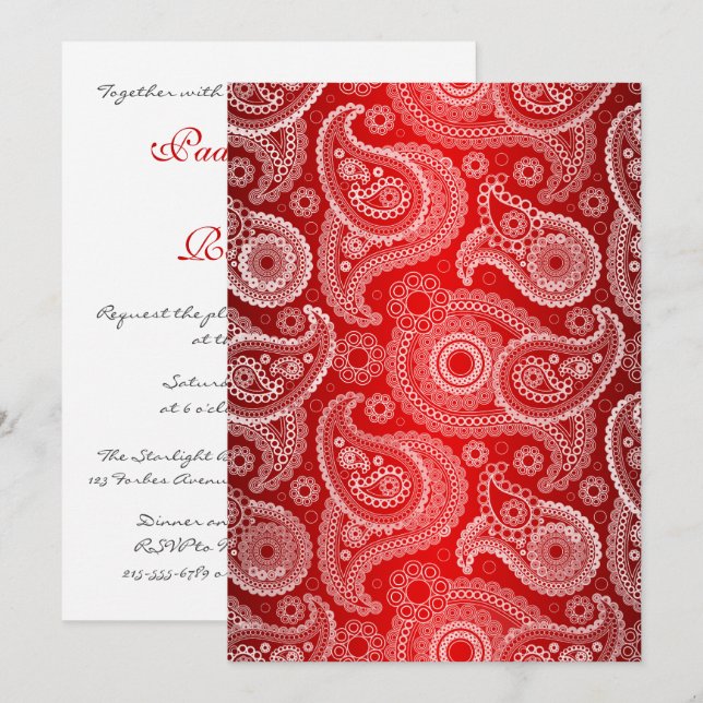 Red Shimmer Satin & Paisley Einladung zur Hochzeit (Vorne/Hinten)