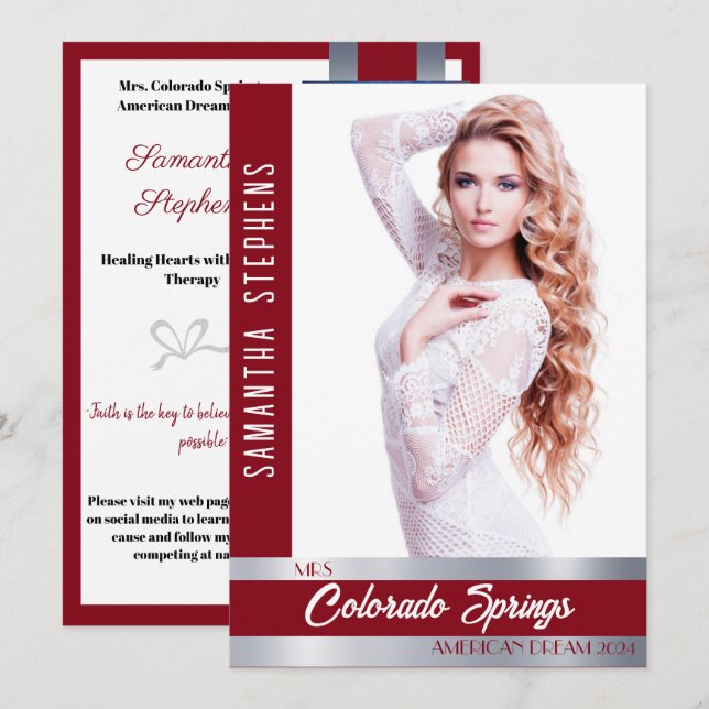 Red Shine Autograph Card for Pageants Einladung (Vorne/Hinten)