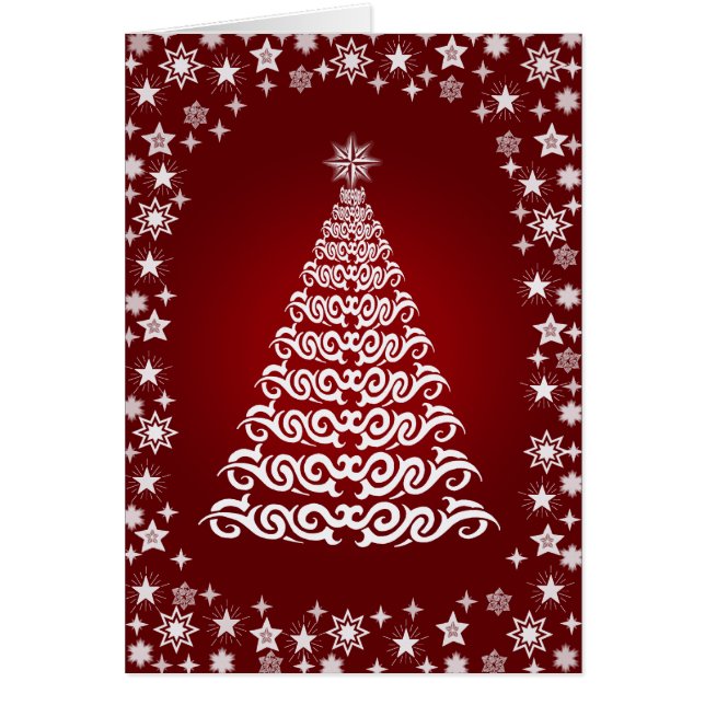 Red Shining Stars Carte de voeux sapin de Noël (Devant)