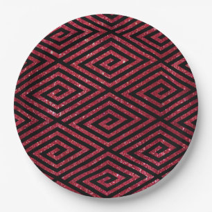 Red Shiny Glitzer Black Pattern Pappteller