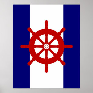 Red Ships Roue marine et bandes blanches affiche