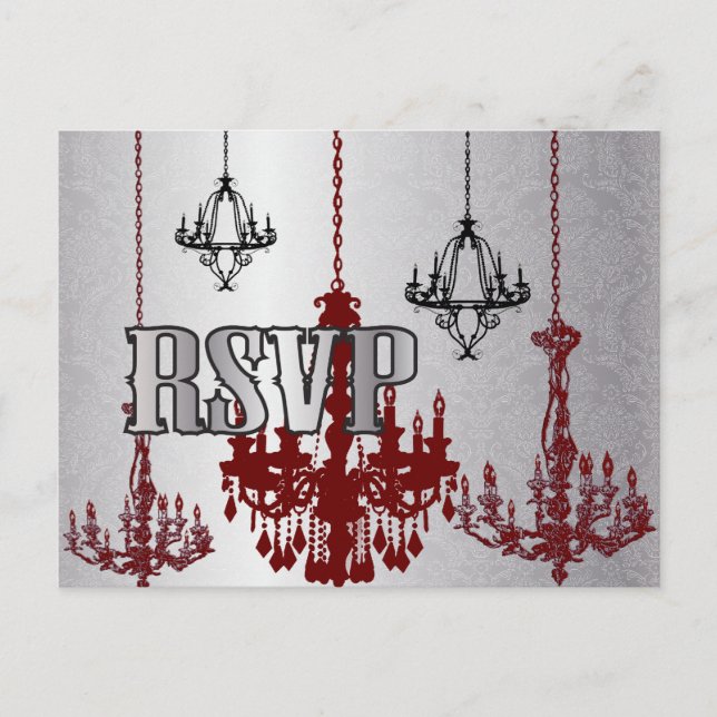 Red Silver Black Chandelier UAWG PostCard Einladungspostkarte (Vorderseite)