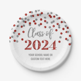 Red Silver Confetti Abschluss 2024 Pappteller