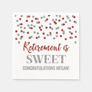 Red Silver Confetti Retirement ist Sweet Serviette