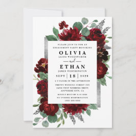 Red Silver Country Burgund Rose Engagement Party Einladung