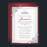 Red Silver Damask Tiara Sweet 16 Einladung<br><div class="desc">Sweet 16 Geburtstag. Elegantes Damask & Tiara Design. Bitte beachten Sie: Alle flachen Bilder,  Sie haben keine echten Juwelen!</div>