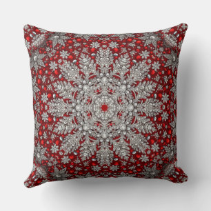 Red Silver Decorative Holiday Throw Kissen