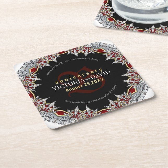 Red Silver Diamonds Wedding Anniversary Box Rechteckiger Pappuntersetzer (angewinkelt)