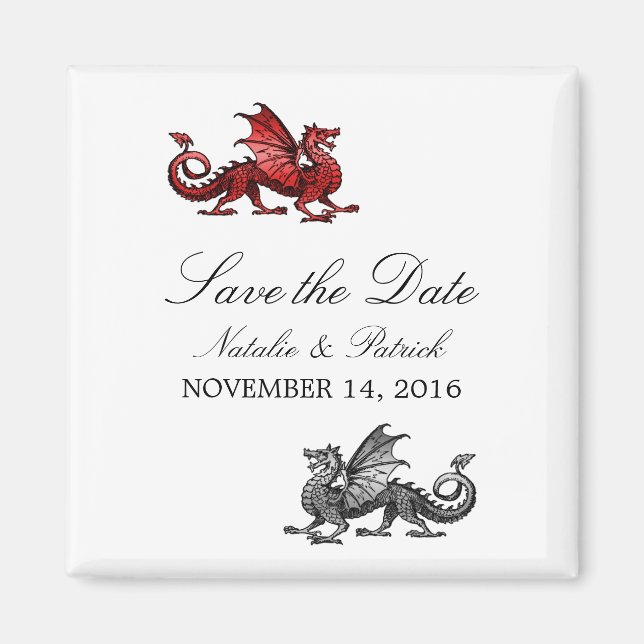 Red Silver Dragon Save the Date Magnet (Vorne)