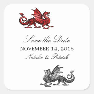 Red Silver Dragon Save the Date Stickers
