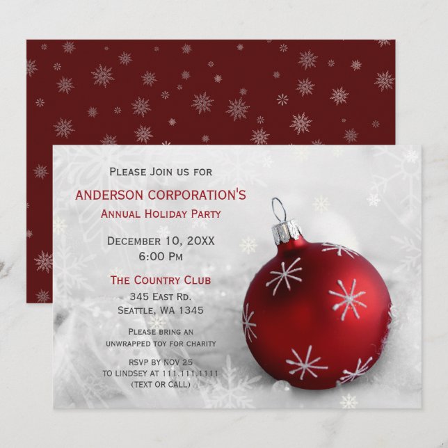 Red Silver Festive Entreprise fête Invitation (Devant / Derrière)