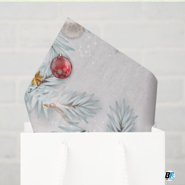 Red & Silver Floral Christmas & New Year Daily Use Seidenpapier (Von Creator hochgeladen)