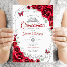 Red Silver Floral Quinceanera
