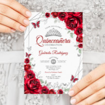 Red Silver Floral Quinceanera
