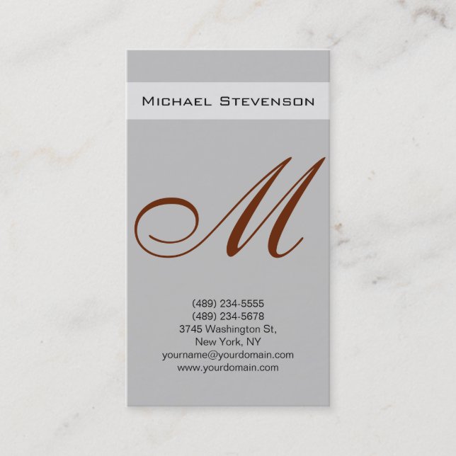 Red Silver Grey Script Monogram Business Card Visitenkarte (Vorderseite)