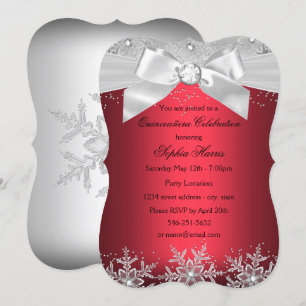 Red Silver Jewel Bow Snowflake Quinceanera Einladung