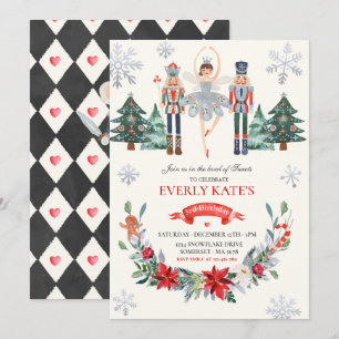 Red & Silver Nutcracker Birthday Sugum Plum Fairy Einladung