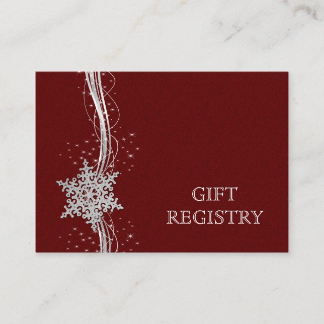 Red Silver Snowflakes Hochzeitsgeschenk Registrier Begleitkarte (Vorderseite)