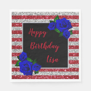 Red Silver Stripes Glitzer Deep Blue Rose Geburtst Serviette