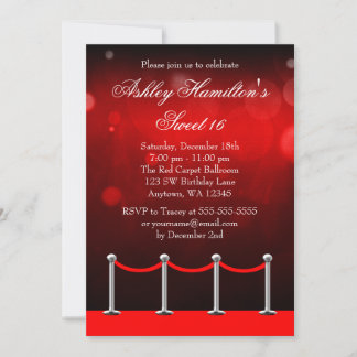 Red Silver Tepet Hollywood Sweet 16 Birthday Einladung