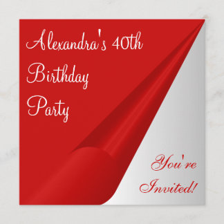 Red Silver White 40. Geburtstag Party Einladung