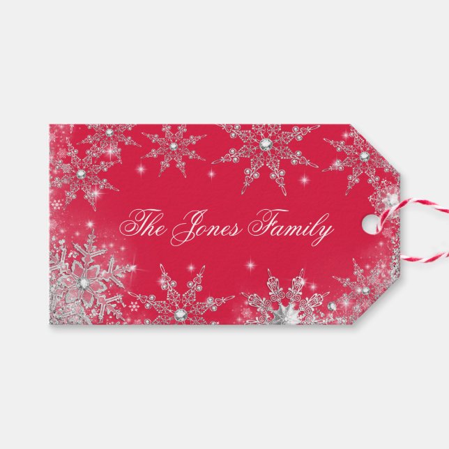 Red Silver Winter Wonderland Weihnachten Geschenkanhänger (Vorderseite (Horizontal))