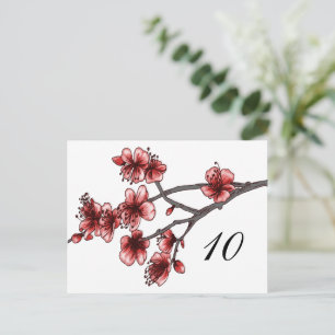 Red Simple Cherry Blossoms Numéro de table Carte p