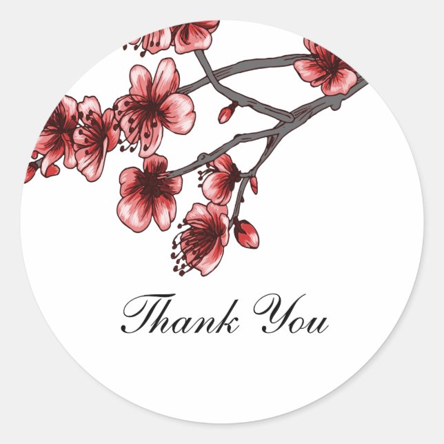 Red Simple Cherry Blüten Danke Stickers (Vorderseite)
