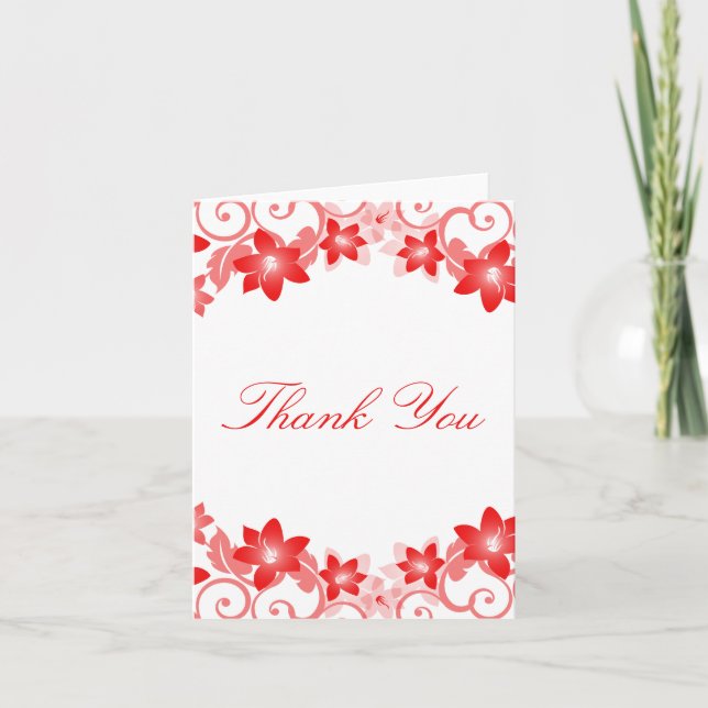 Red Simple Floral Danke Card (Vorderseite)