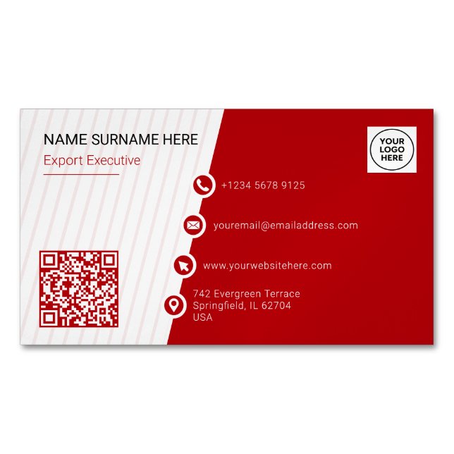 Red Simple formaler QR Code Modern Magnetische Visitenkarte (Vorderseite)
