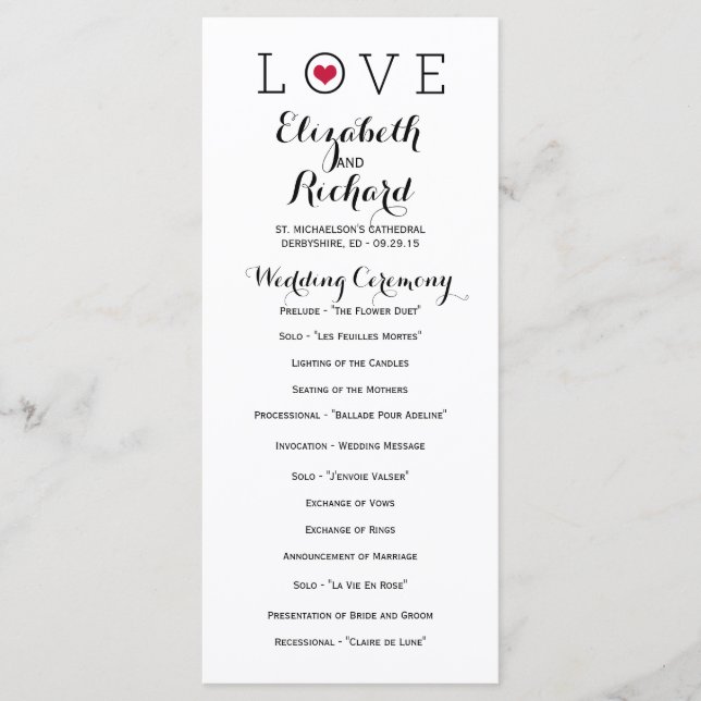 Red Simple Love Wedding Programmes (Devant)
