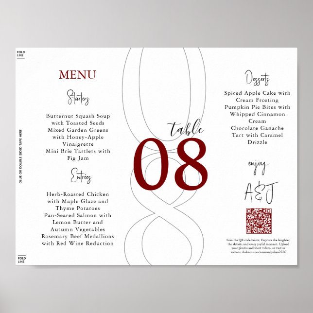 Red Simple Modern Tri-Fold Wedding Menu Poster (Vorne)