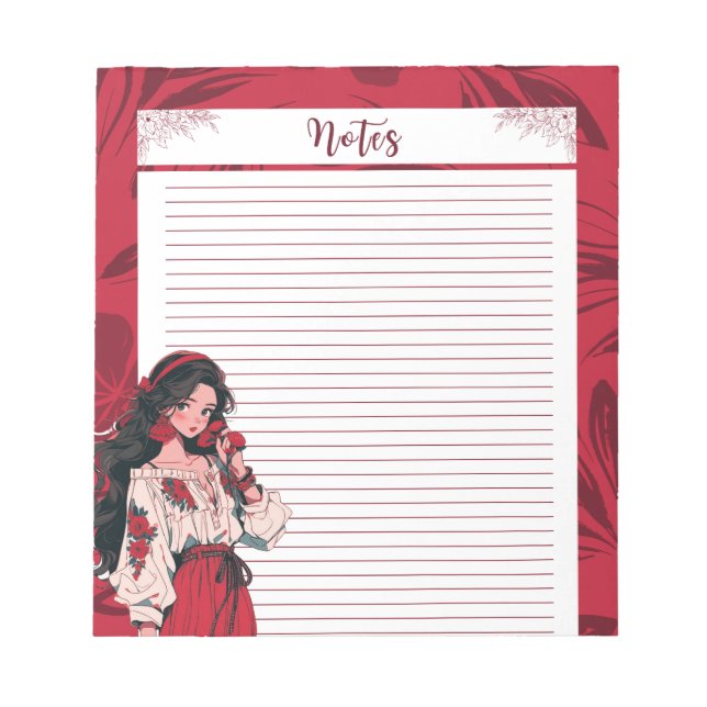 Red Simple Niedlich Anime Boho Notepad Notizblock (Vorderseite)