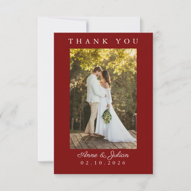 Red Simple Photo Wedding Thank You Card W Note Dankeskarte (Vorderseite)