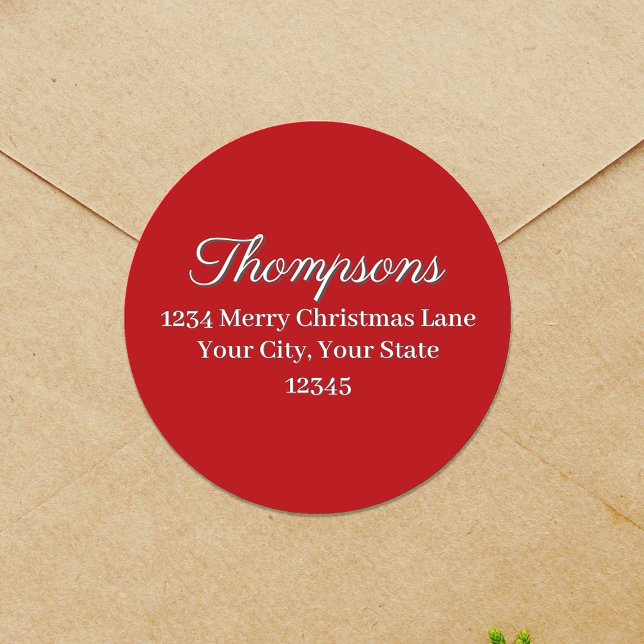 Red Simple Return Address Label Runder Aufkleber (Simple red return address label)
