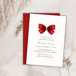 Red Simple Watercolor Bow Baby Dusche Einladung