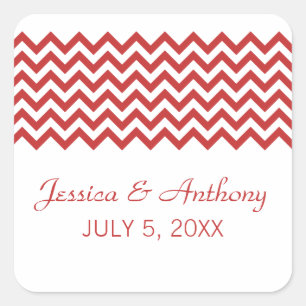 Red Simple Zickzack Wedding Stickers