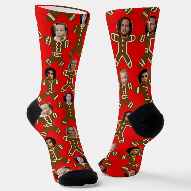 Red Six Face Gingerbrot Menschen Urlaub Socken (Gewinkelt)