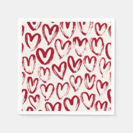Red Sketch Heart Patterns Hand-Drawn Doodle-Style Serviette