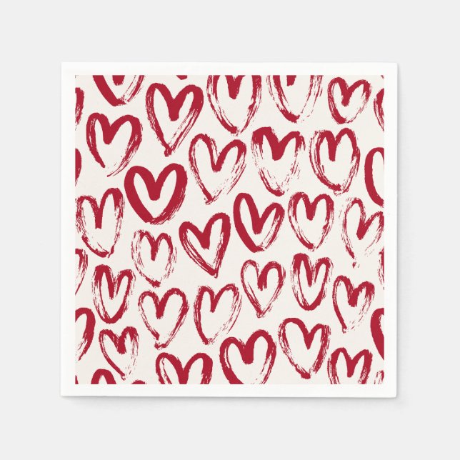 Red Sketch Heart Patterns Hand-Drawn Doodle-Style Serviette (Vorderseite)