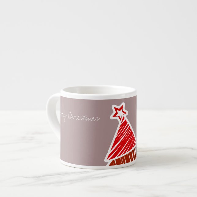 Red Sketchy Christmas Tree Espresso Tasse (Vorderseite Links)