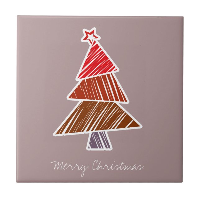 Red Sketchy Christmas Tree Tile Fliese (Vorderseite)