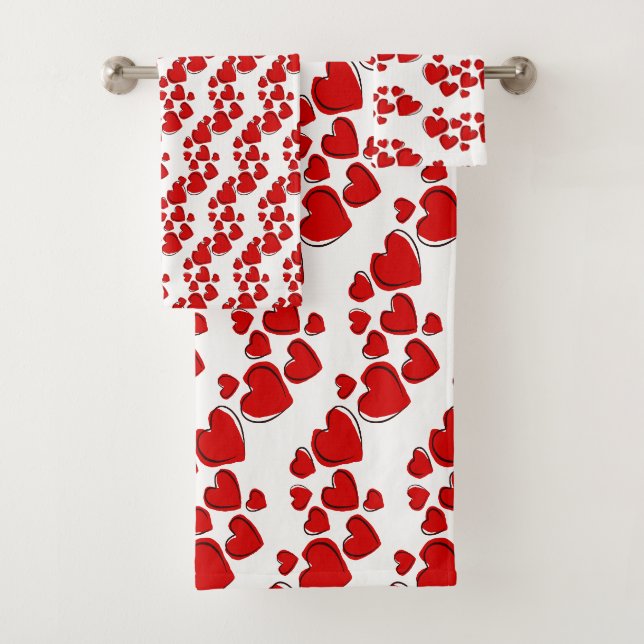 Red Sketchy Heardesign Badetuch Set (Insitu)