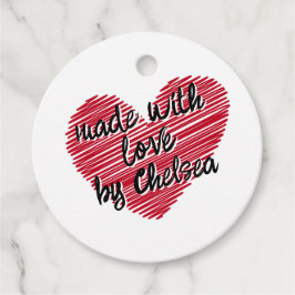 Red Sketchy Heart "Made with Liebe" Geschenkanhänger