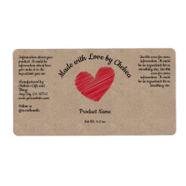 Red Sketchy Heart "Made with Liebe" Produktlabel