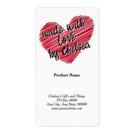 Red Sketchy Heart "Made with Liebe" Produktlabel